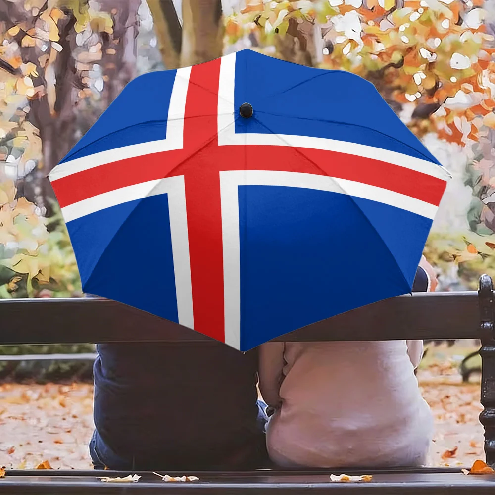 

Автоматический складной зонт с изображением национального флага Исландии (синий фон, красно-белый крест), водонепроницаемый, ветрозащитный, компактный, для путешествий