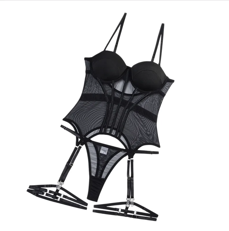 

3 Piece Lingerie Set Women's Lingerie Sets with Garter Sexydresses Mesh Lingerie Luxury Brand Bodysuit Backless Tops for Women