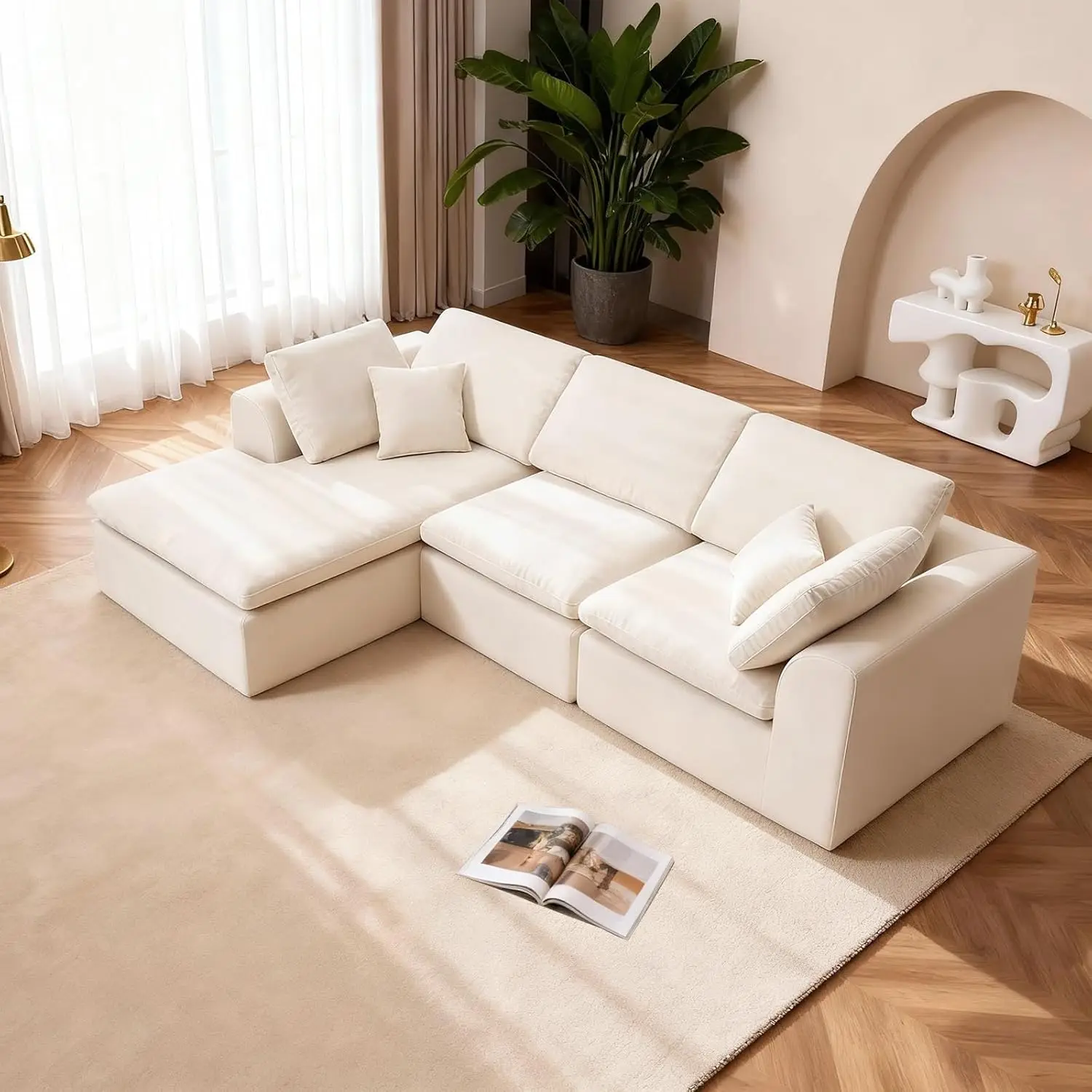 

110.24" L Shaped Sectional Couch For Living Room, 3-Seater Modular Cloud Couch With Breathable Fabric & Memory, Customized