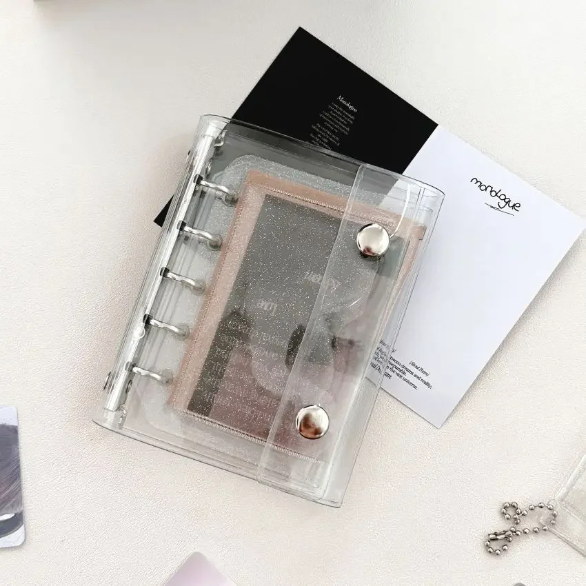 M5 Sliver Double Button Cover Transparent Loose Leaf Binder Cover Journal Sketchbook Accessories Diary Office Supplies