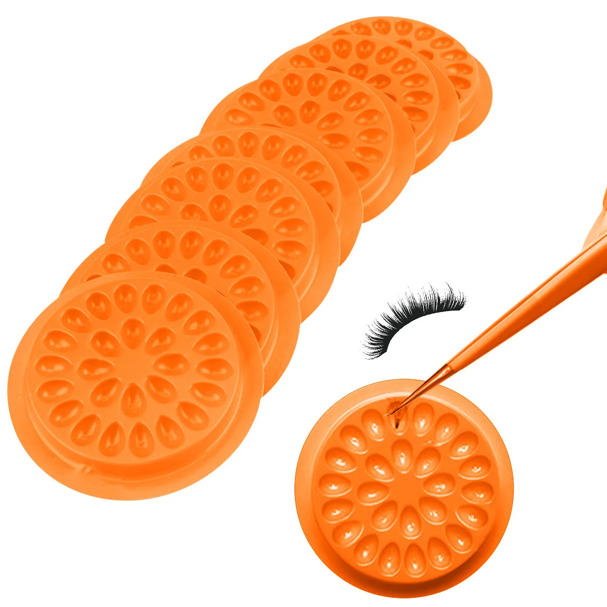 Bandeja de cola para cílios, 100 peças, pvc, reutilizável, à prova d'água, suporte para cílios postiços, ferramenta de extensão, acessório de maquiagem em forma de flor