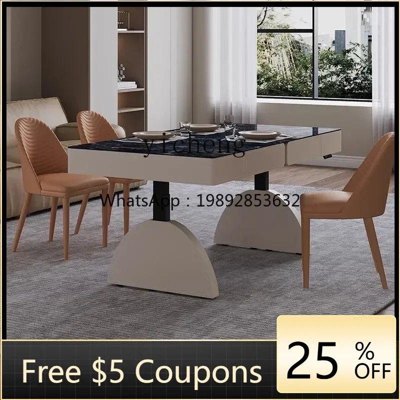 

1 saddle leather electric lifting coffee table dining table modern simple smart rock slab coffee table