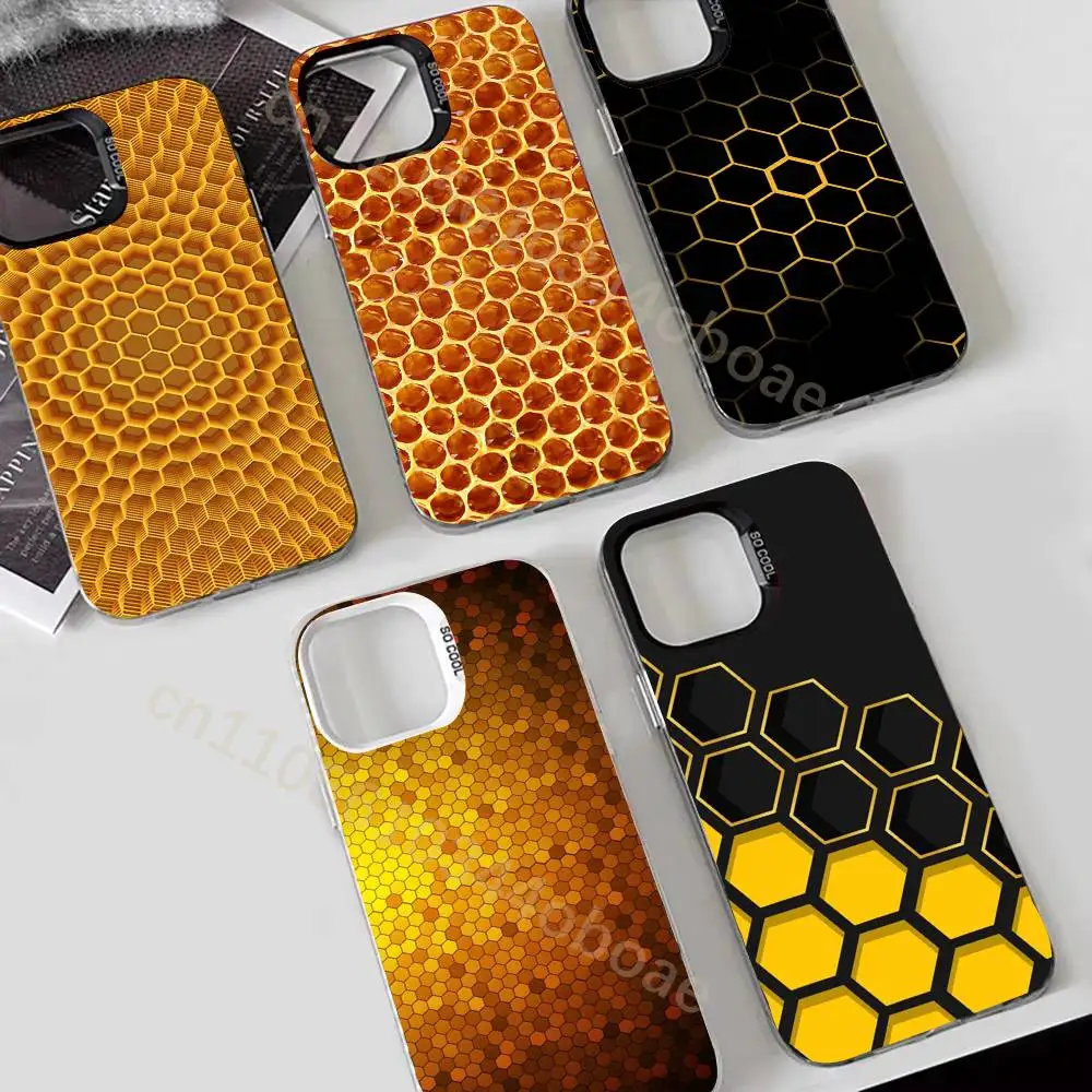

Honey Bee Honeycomb Phone Case For iPhone 17,16,15,14,13,12,11,Pro,Max,Plus Soft Black Cover