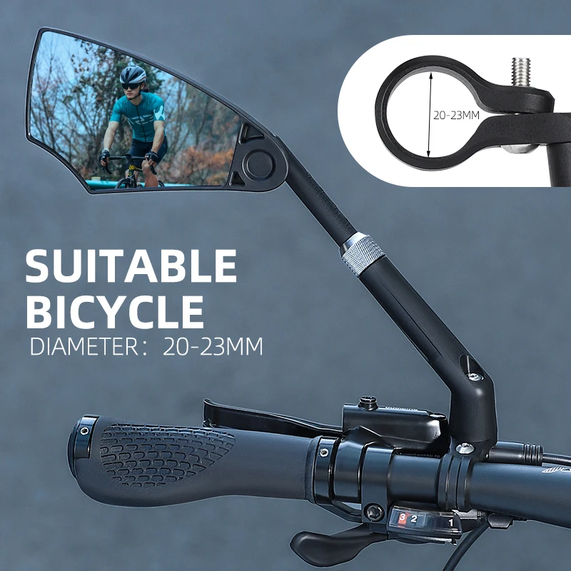 WEST BIKING Anti-Glare Bicycle Rearview Mirror Telescopic 360° Adjustable Handlebar Rear View Mirror MTB E-Bike Scooter Parts