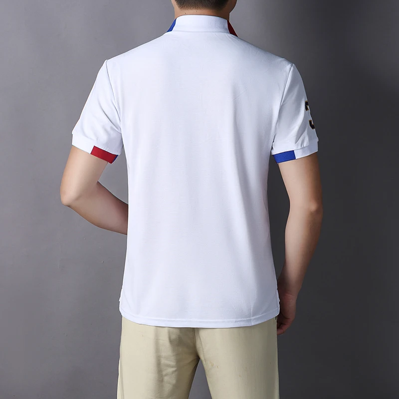 Men\'s polo shirt USA White Royal short casual  sport party high-end cotton embroidery luxury contrast color original design