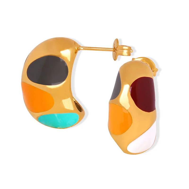 Cute Colorful Earrings for Women Stainless Steel Gold Plated Ears Stud Girls Waterproof Jewelry Summer Accessories Sale