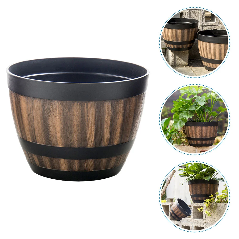 Plant Pots Indoor Flowerpot Imitation Wooden Retro Planter Succulent Plants Faux Barrel for Garden Baby