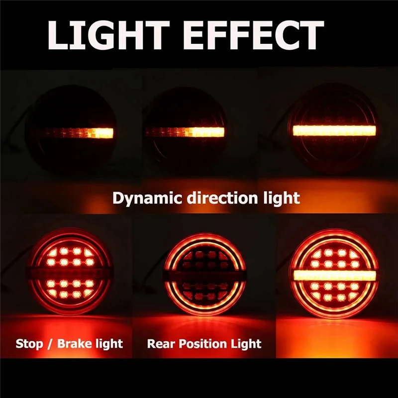 5.3Inch Round LED Truck Trailer Light Rear Brake Light DRL Flow Turn Signal Light for Truck Ships Van Boat Lorry