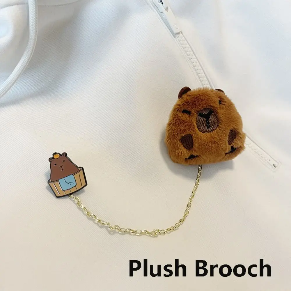 1PC Gift Lying Cartoon Doll Plush Brooch Chain Capybara Alloy Pin Versatile Accessories Cute Shape Metal Badge Clothing