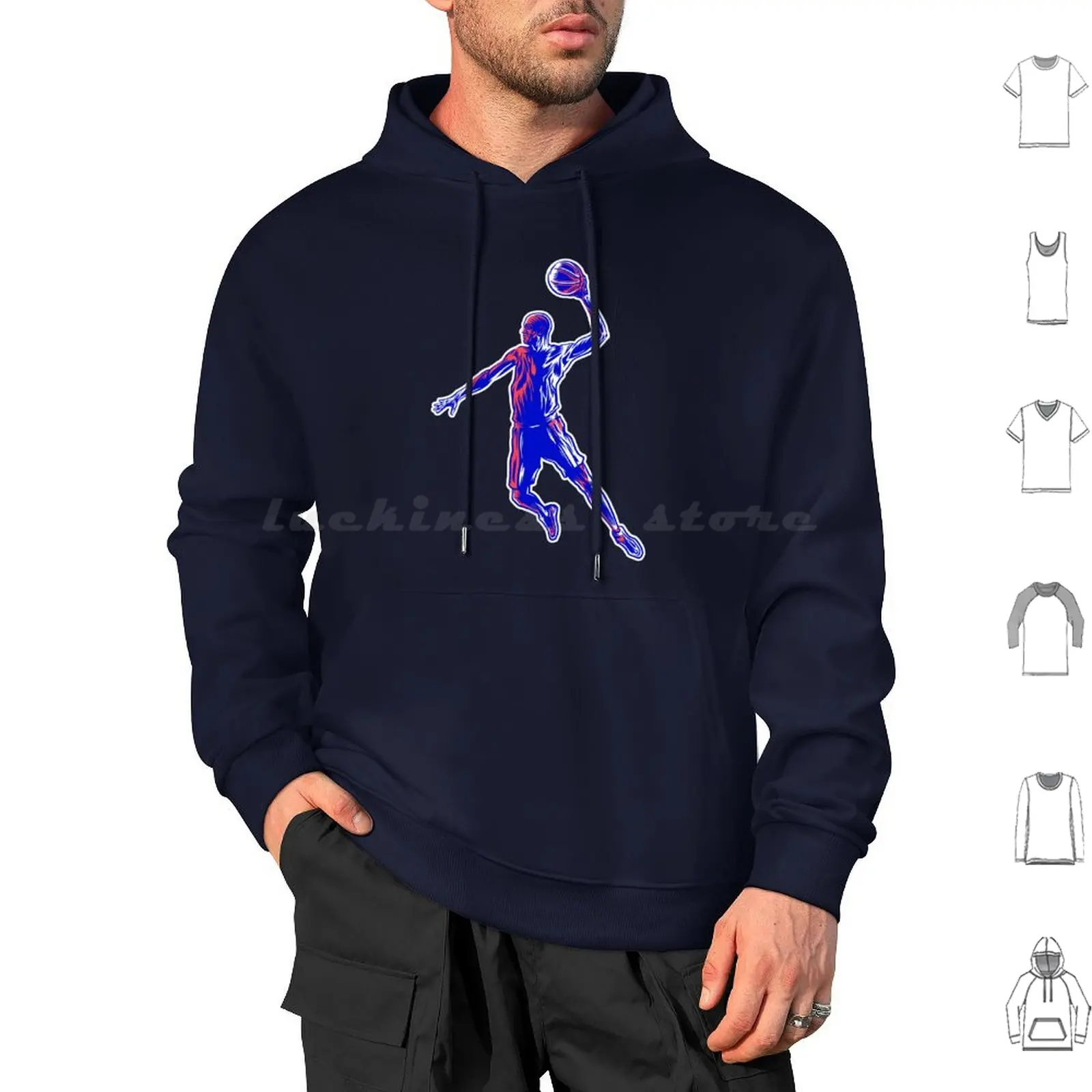 Basketball Player Slam , Red And Blue Design Hoodie cotton Long Sleeve Basketball Basketball Player Player Slam Dunks Sport