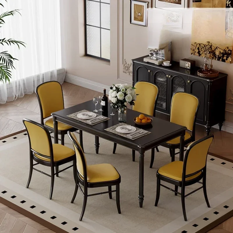 American retro solid wood dining table and chairs, French light luxury dining room table, living room household square