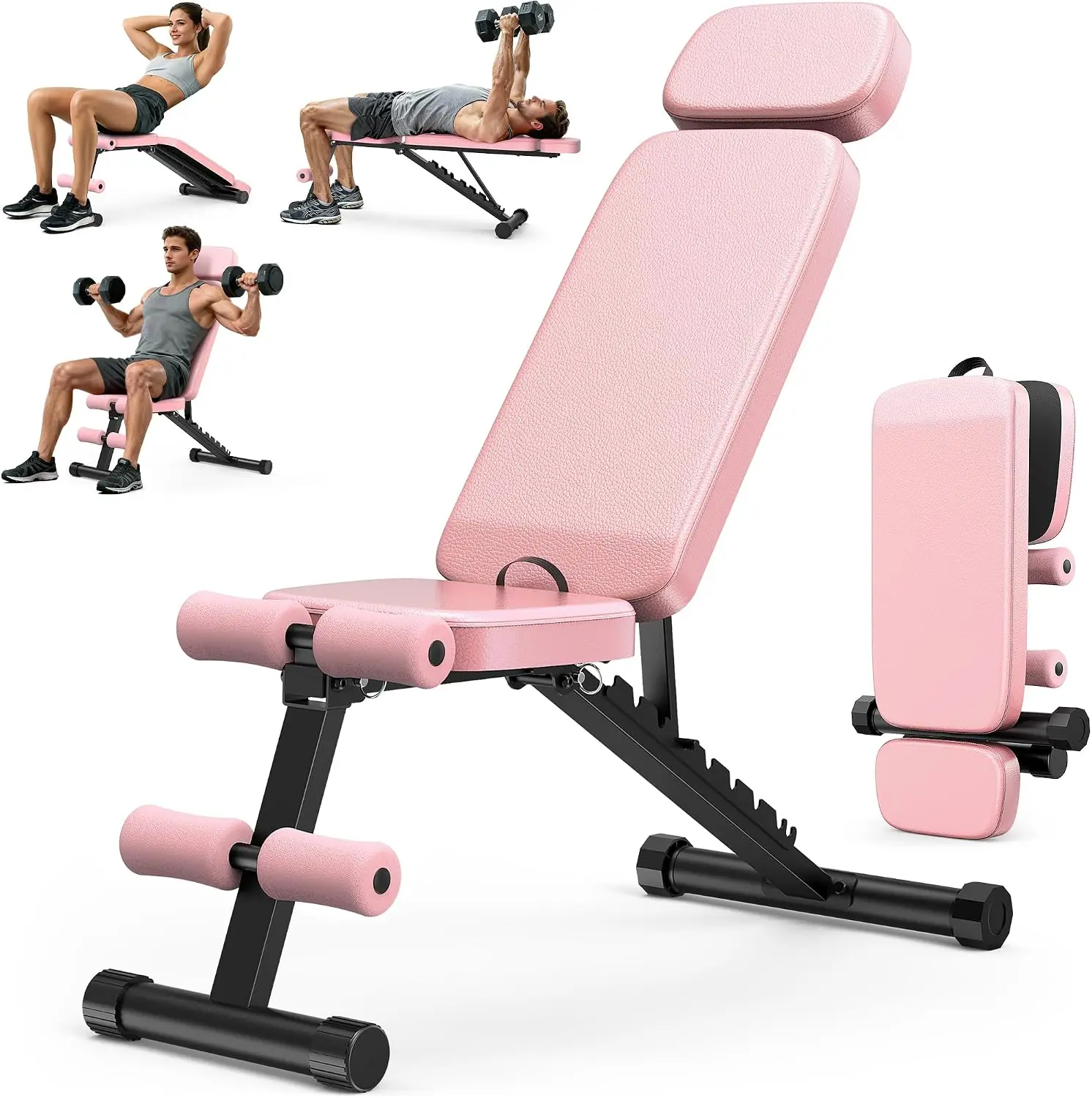 Workout Bench, 10 Backrests Adjustable Weight Bench with Extended Headrest, 800LBS Foldable for Home Gym