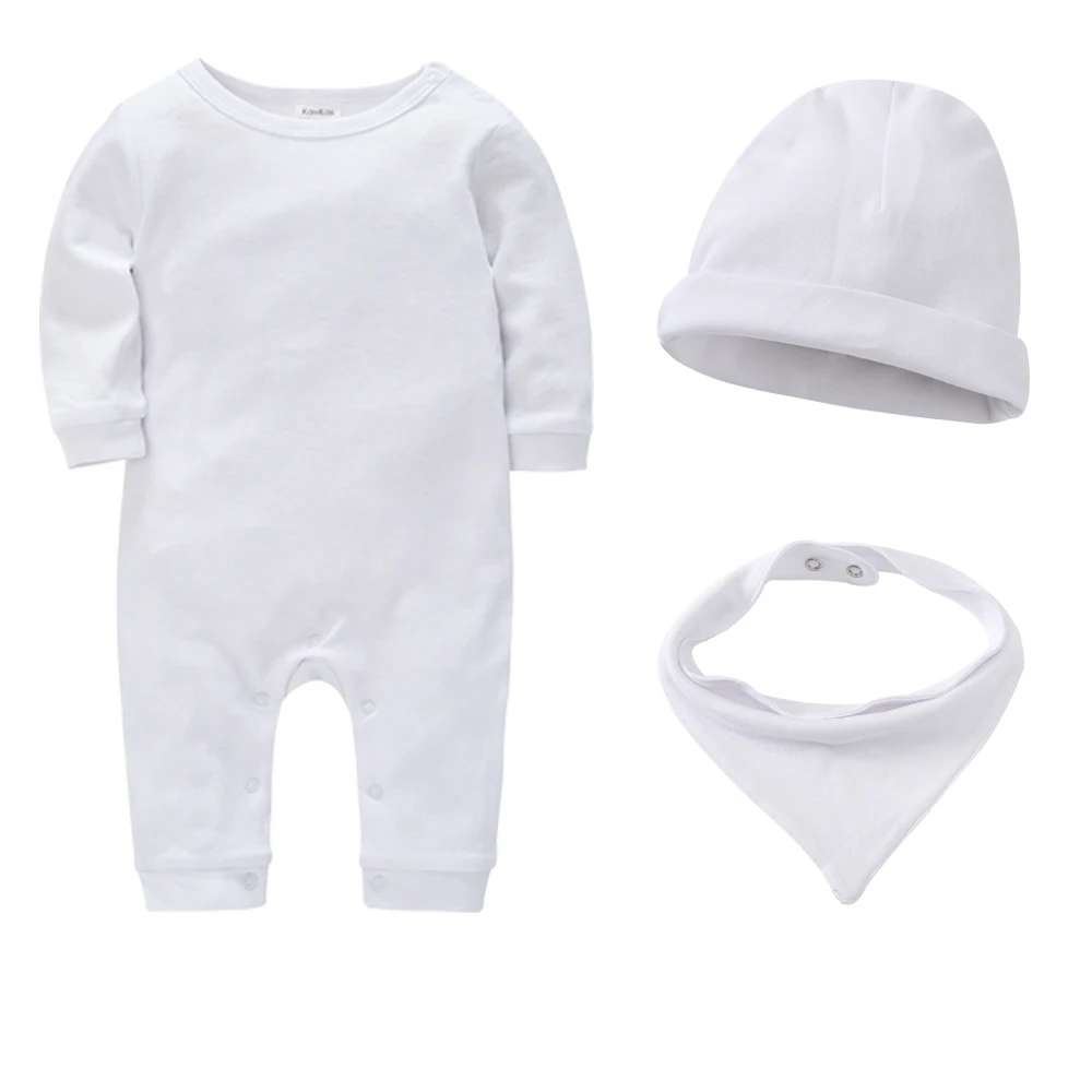 3 Pcs a Lot Baby Clothes Set Bodysuit+Hat+Bib 0-12 Months Full Sleeve Cotton Autumn Spring Overalls Infant Clothing