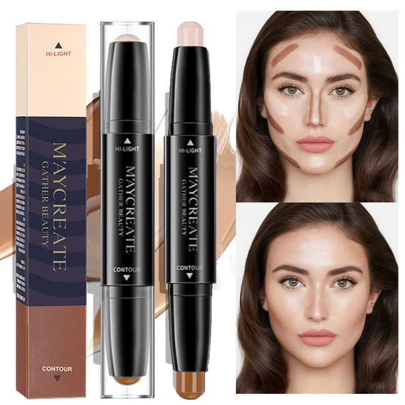 2 in 1 Professional Contour Stick Waterproof Long Lasting Facial Contouring Concealer Stick Bronzer Women\'s Basic Makeup Tools