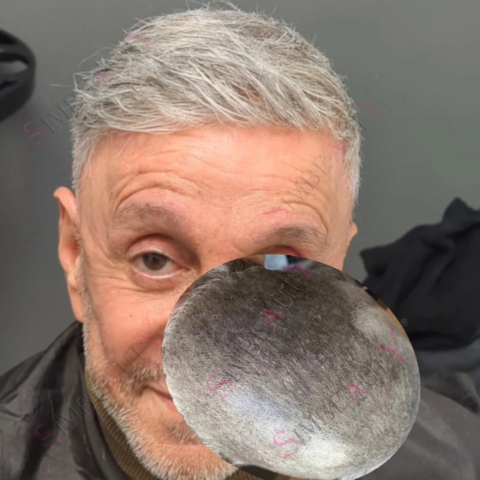 

Undetectable Super Durable 1B80 1B65 Old Mens Toupee Human Hair Natural Hairline Silicon Poly Skin European Man Hair System Unit