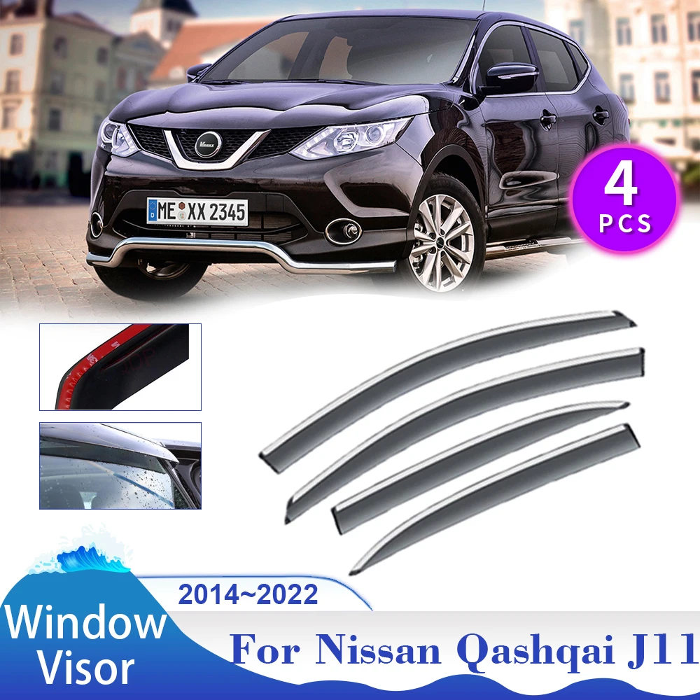 Visera de ventana de coche para Nissan Qashqai J11 Rogue Sport 2014 ~ 2022 2015 2016 2017 2018 2019 2020 2021, ventilación lateral, protector contra la lluvia y el sol, Deflector de toldo, accesorios de refugio