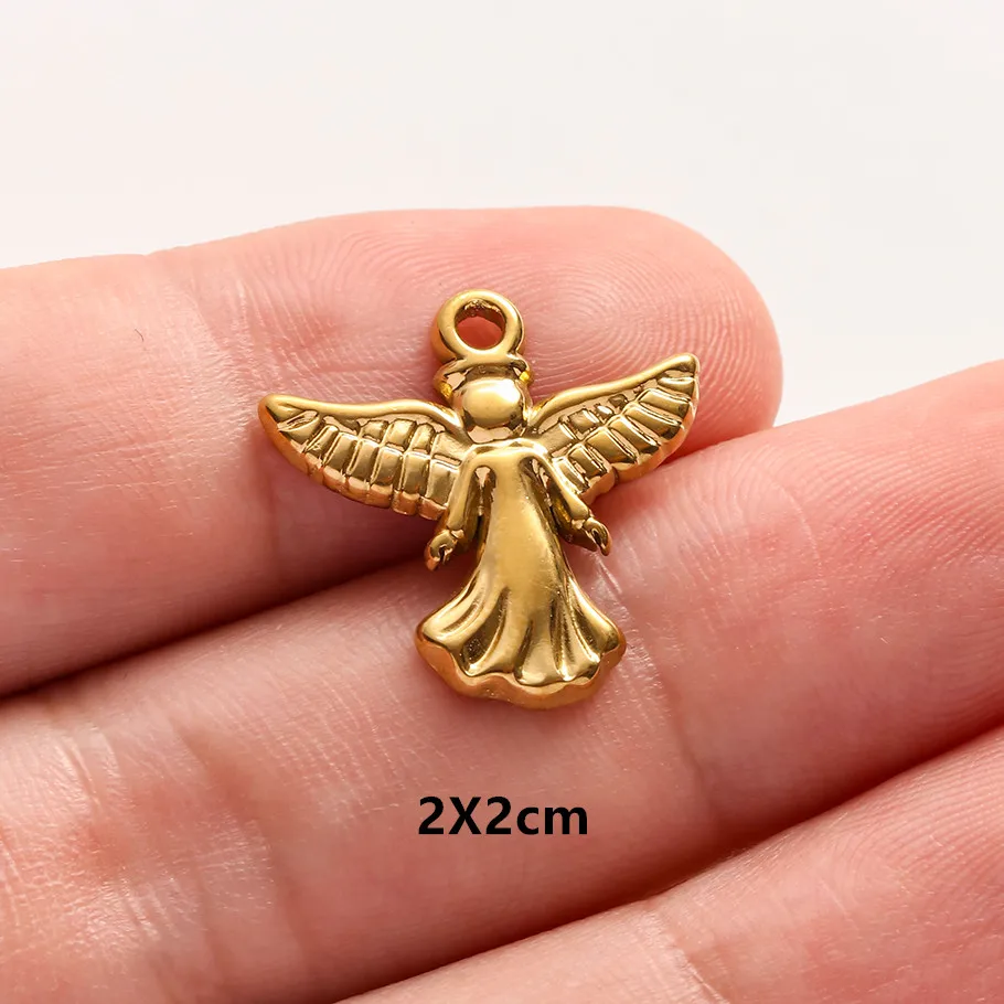 5 Stück/Lot Niedliche Engelsflügel Mädchen-Anhänger in Goldfarbe aus Edelstahl Kreuzanhänger für Schmuckherstellung DIY Ohrringe Halskette Schlüsselanhänger – Detail 1
