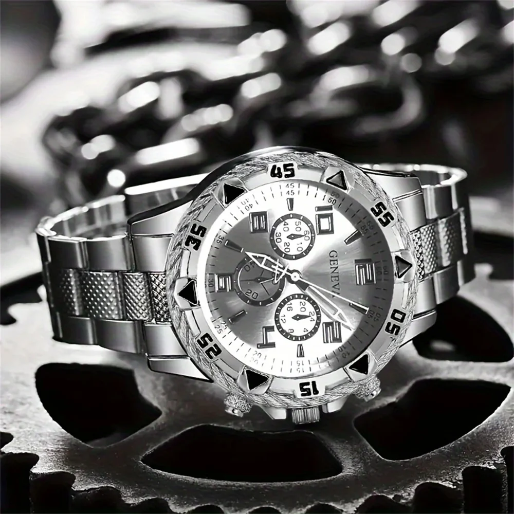 2pcs/set Men Business Watches Fashion Arabic Dial Steel Band Male's Quartz Watch Set (Without Box）