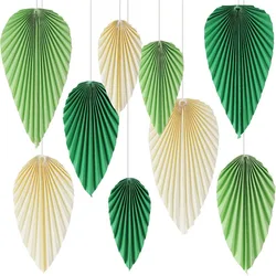 Green Beige Gold Paper Leaf Fan Flower Hanging Background Decoration for Birthday Wedding Party Classroom Wall Backdrop Supplies