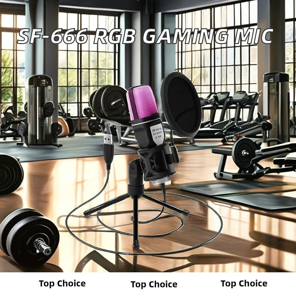 SF-666R Professional USB Wired Condenser Microphone RGB Gaming Mic Omni-directional Polar Pattern for Streaming Studio Teaching