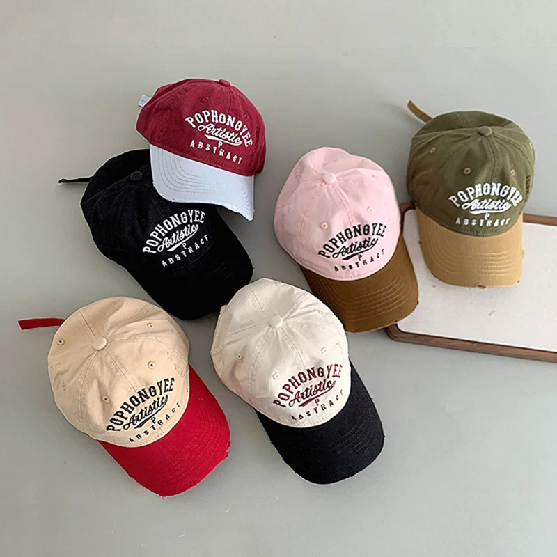 

Детская бейсбольная кепка с цветными блоками и утиным языком, детские бейсбольные кепки с вышивкой и надписью, мягкий верх, детская фуражка, От 4 до 10 лет, уличные солнцезащитные козырьки