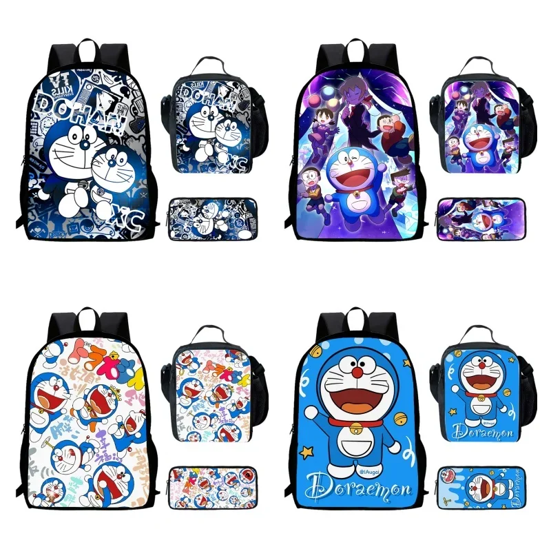 Anime D-Doraemon Child School Backpack With Lunch Bags Pencil Bags For Kindergarten,Light Weight School Bags For Boys Girls