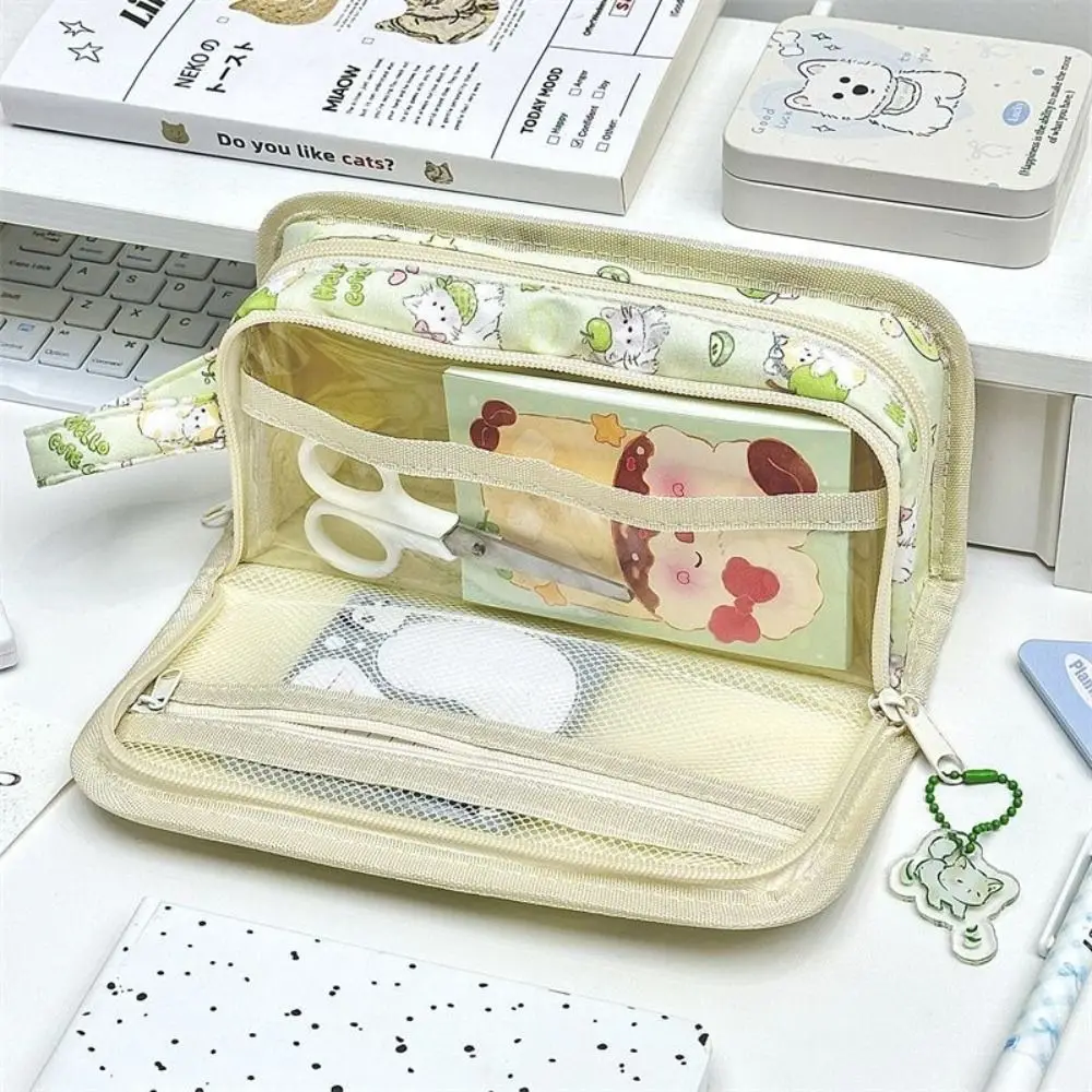 Cartoon Cute Kitten Pencil Case Multilayer PVC Dirty-proof Stationery Bag Large Capacity Stationery Storage Bags Student