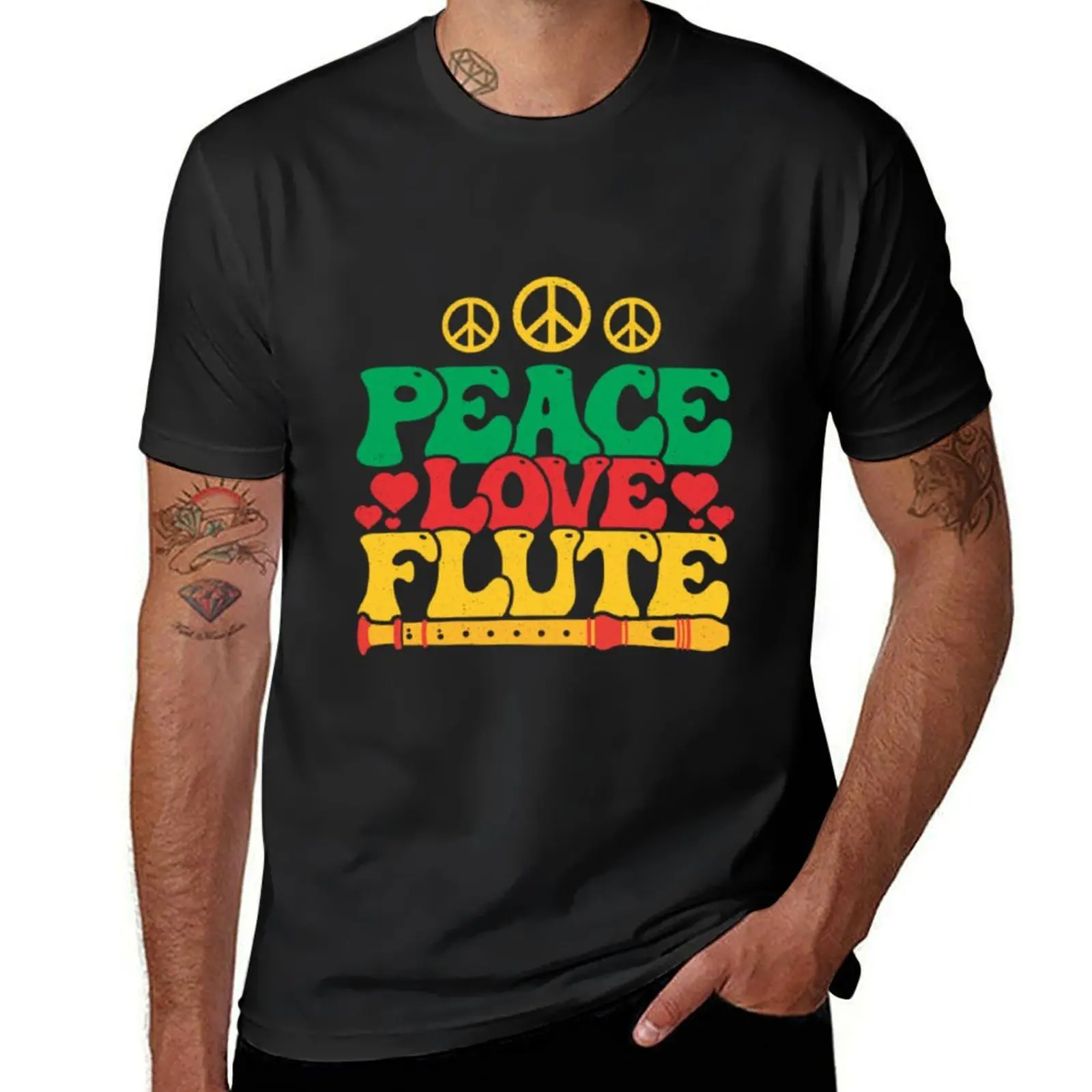 

Peace Love Flute Music Marching Band Musician T-shirt blacks quick-drying aesthetic clothes mens t shirt graphic