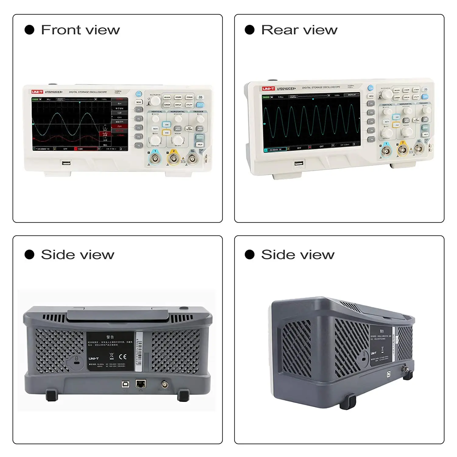 UNI-T UTD2102CEX цифровой запоминающий осциллограф 7 дюймов ЖК-дисплей Широкоэкранный Дисплей 800*480 Разрешение 2CH 100 МГц Scopemeter usb-накопитель
