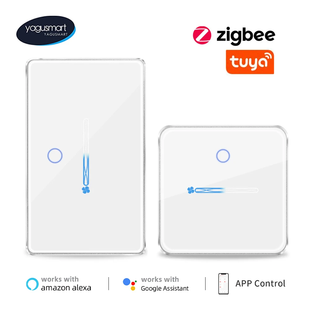 Yagusmart Tuya Zigbee Smart 1 Gang Light Switch Fan Switch Adjust Wind Speed Alexa Google Home Voice Control Neutral Required