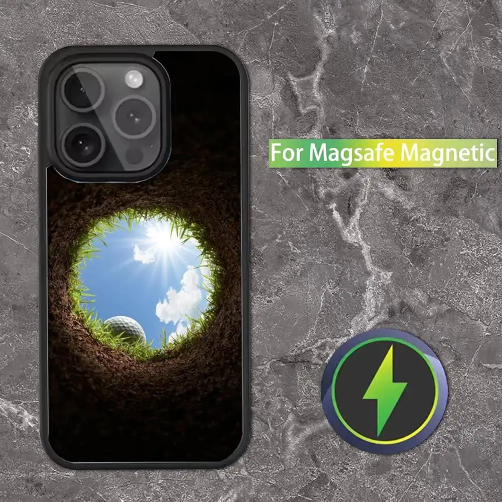 Custodia per telefono Sport Golf Ball per iPhone 16,15,14,13,12,11,Pro,Max,Plus,Mini,SE Magsafe Ricarica wireless magnetica