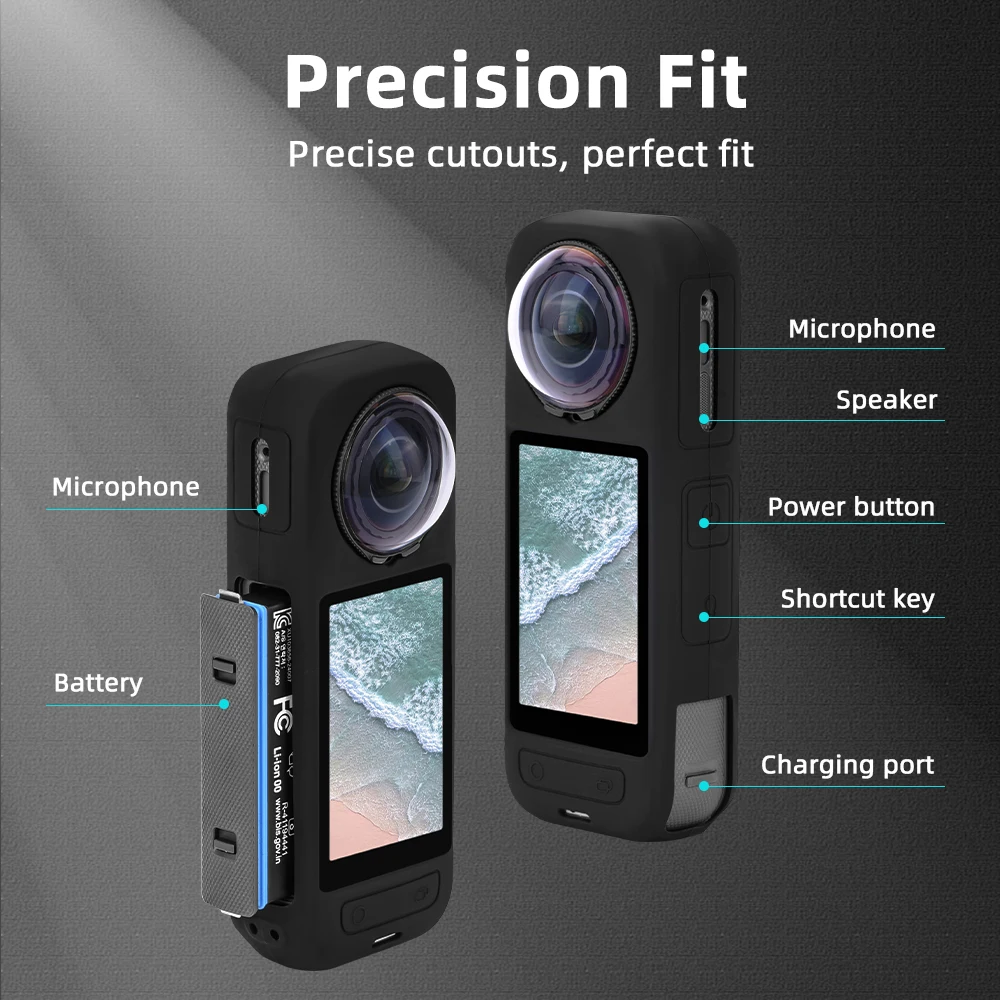 حافظة واقية من السيليكون Flymile لملحقات كاميرا Insta360 X5 غطاء سيليكون ناعم مقاوم للماء ومضاد للخدش