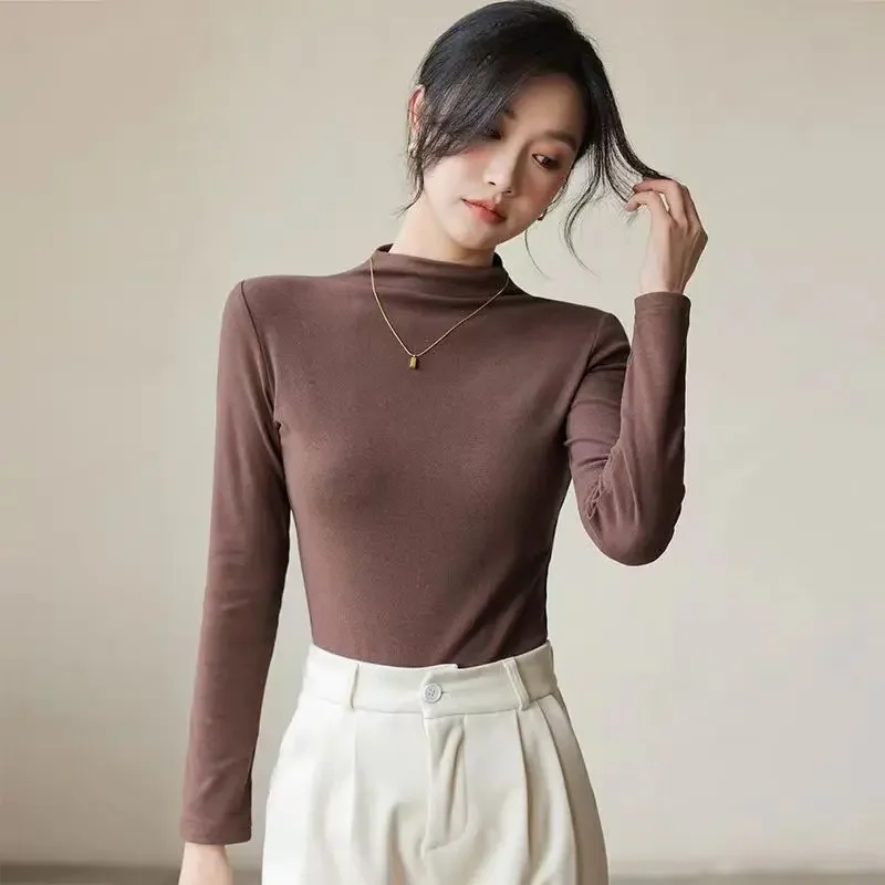 New Spring Autumn Women's Clothing Half-Polo/Turtle Neck Base Layer Top Slimming Long Sleeve T-Shirt Versatile Fashionable Women