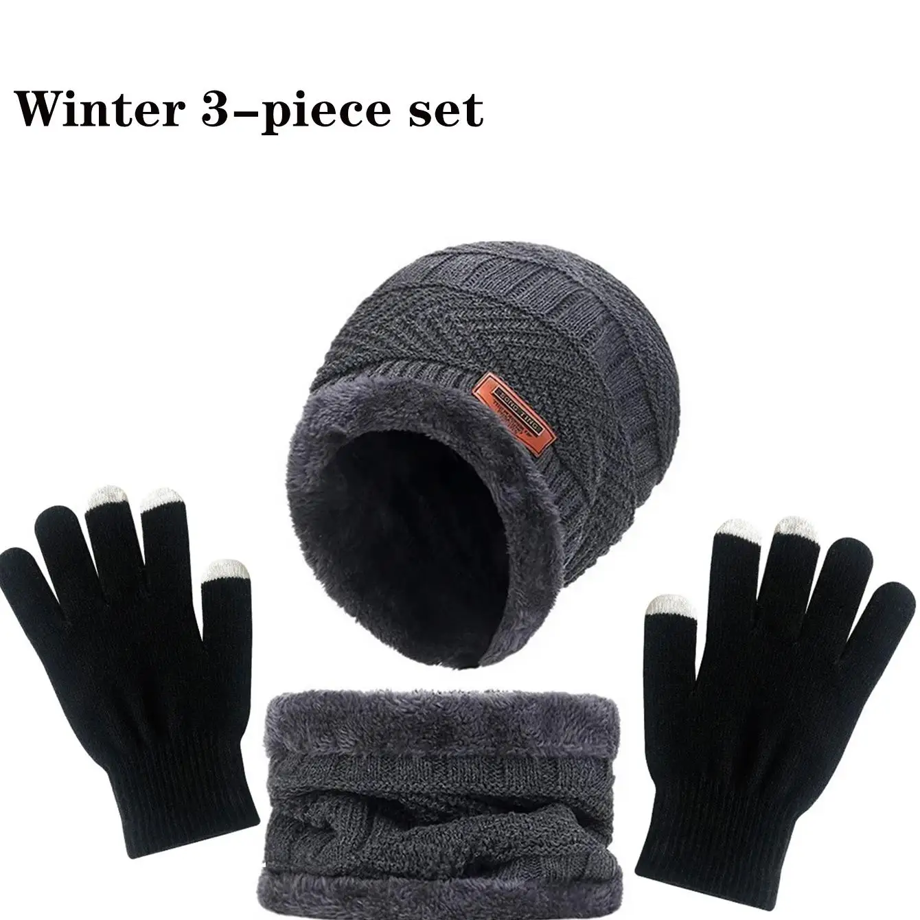 2pcs+1 pair Winter Warm Velvet Hat Scarf Gloves Set Winter Hats Knit Cap Men And Women Velvet Hat Coral Fleece Scarf Outdoor Rid