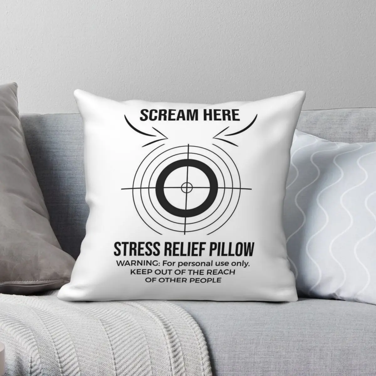 Scream Here Stress Relief Black Square Pillowcase Polyester Linen Velvet Pattern Zip Decorative Pillow Case Home Cushion Cover