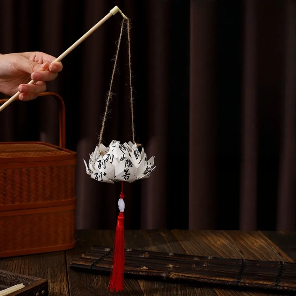 

Portable DIY Lantern Ornament Chinese Traditional Ancient Poetry Paper Lantern Retro Reusable Calligraphy Lotus Lantern