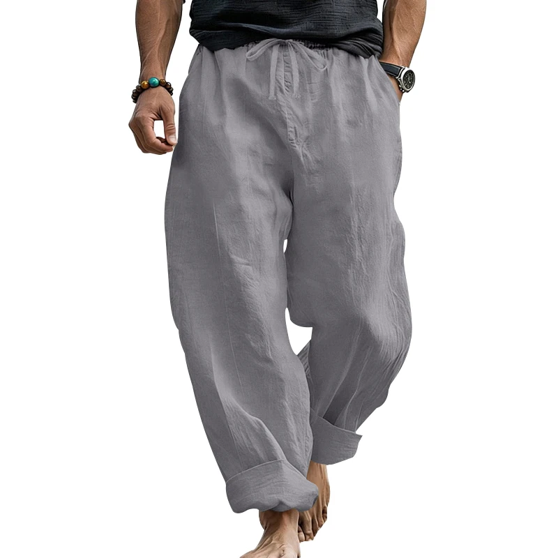 Sommerliche Herren-Leinenhose, Lässige Hawaiian-Hose mit Elastischem Kordelzug, Atmungsaktive Gerade Lange Hose mit Taschen für Alltag und Zuhause – Detail 33