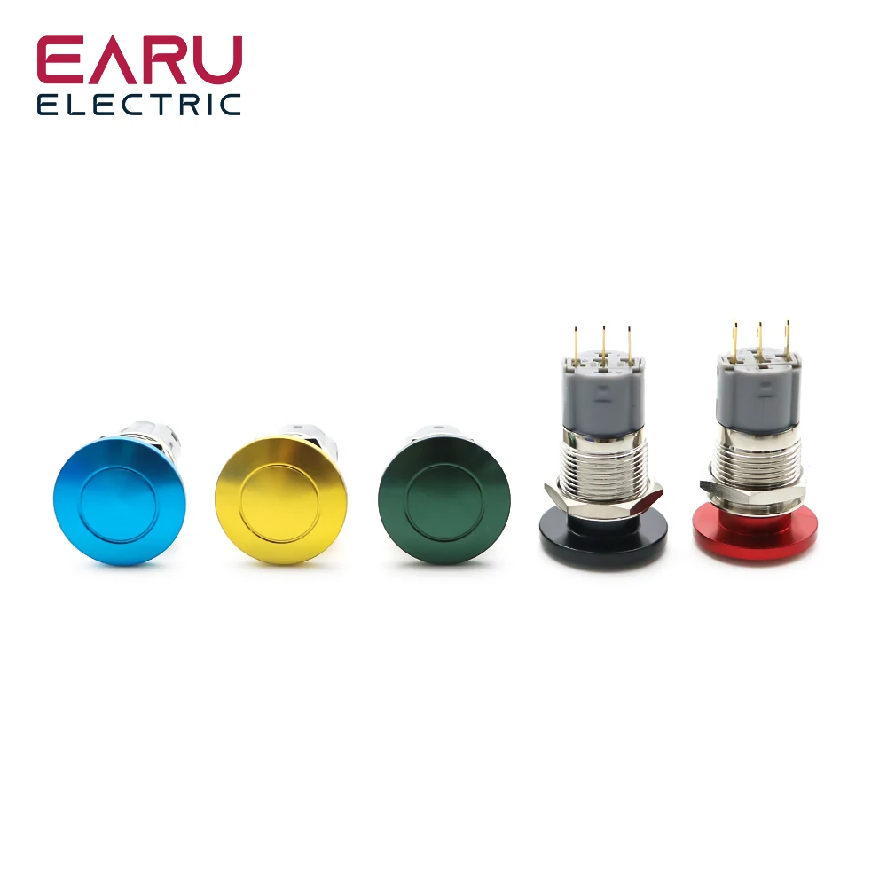 16mm Metal Mushroom Head Pushbutton Switches Waterproof Momentary Self-Reset Soldered Foot Toggle Pushbuttons Black yellow Red