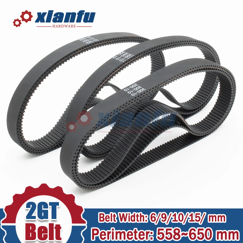 2GT Timing Belt Perimeter 558 562 570 578 586 600 604 606mm 2M Rubber Width 6/9/10/15mm Pitch2mm 610 616 622 630 634 636 640 650