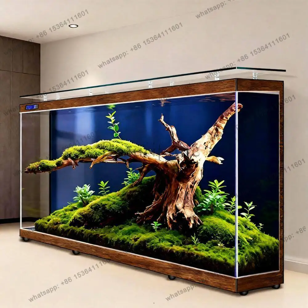 9Medium and large household floor-to-ceiling back filter lazy goldfish tank ultra-white glass ecological water-free aquarium