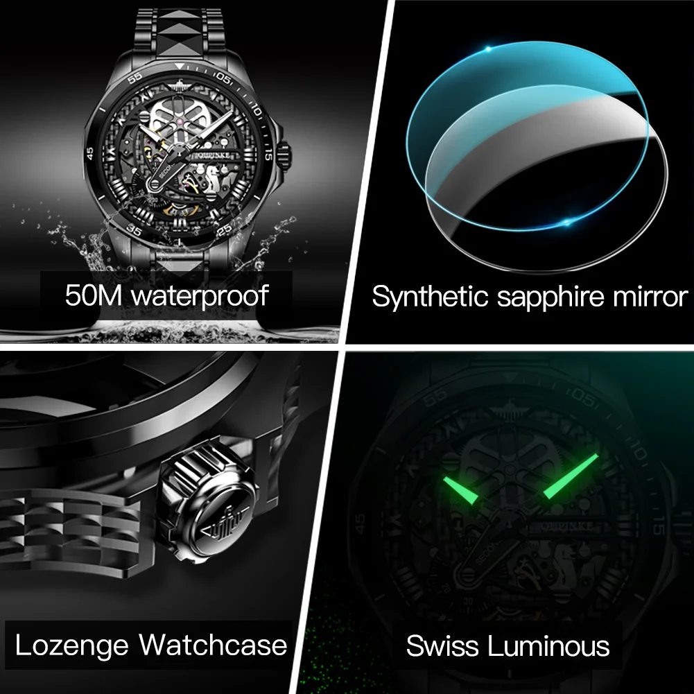 OUPINKE Men Mechanical Watch Sapphire Glass Automatic wristwatch Luxury Tungsten Steel 50m Waterproof Business Sport Men Watches