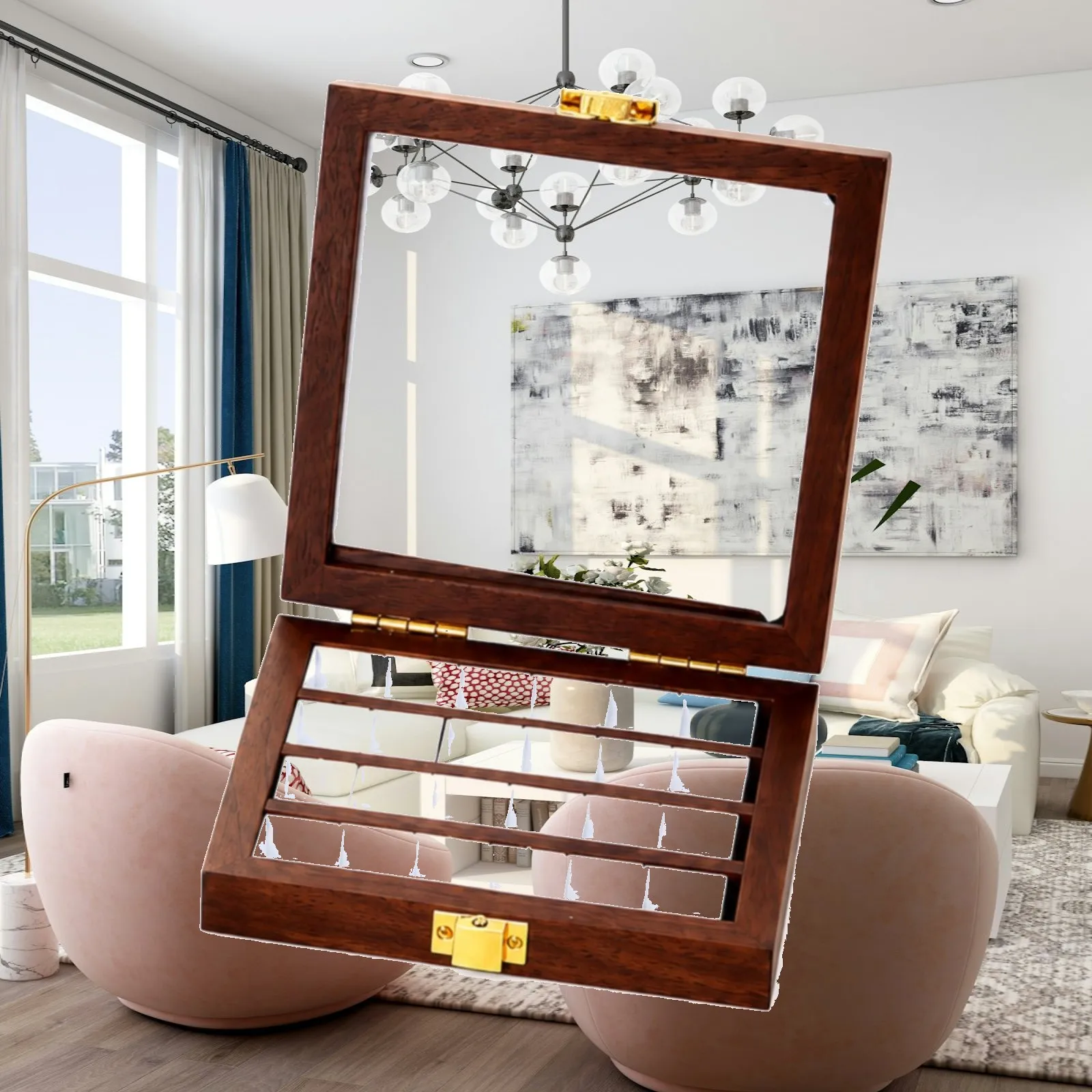 Natural Wood Watercolor Paint Palette Box for Artist Studio Organization and Nail Color Detailing