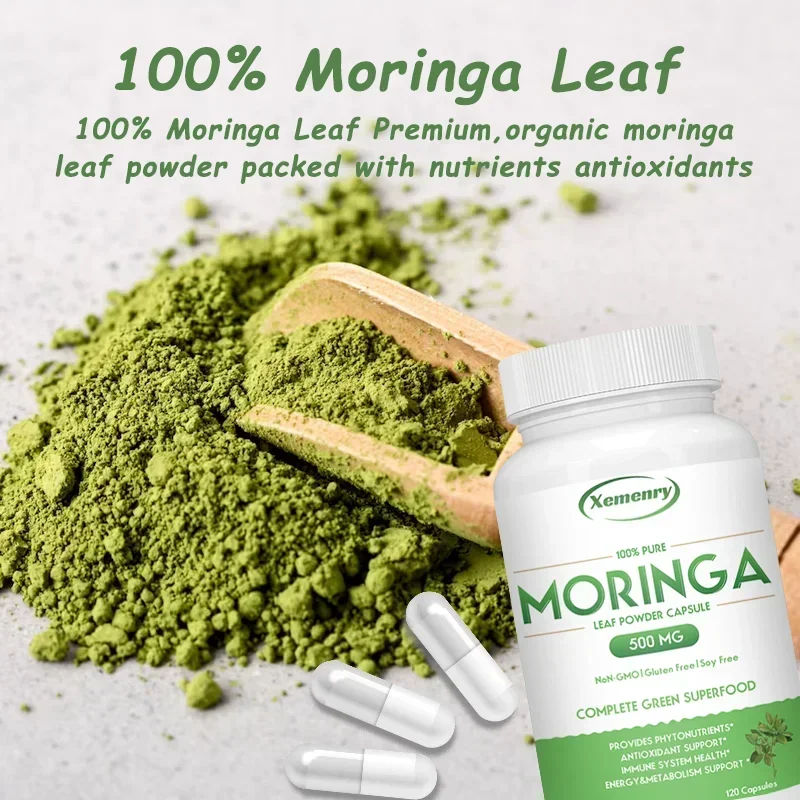 Natural Organic Moringa Capsules 500 Mg | Supports Immune System, Energy, Metabolism