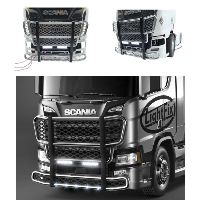 Collision Barrier Spotlight Front Bumper Cattle Fence Lamp for Tamiya 1/14 RC Truck Scania 770s 56371 56323 Tractor Trailer Part