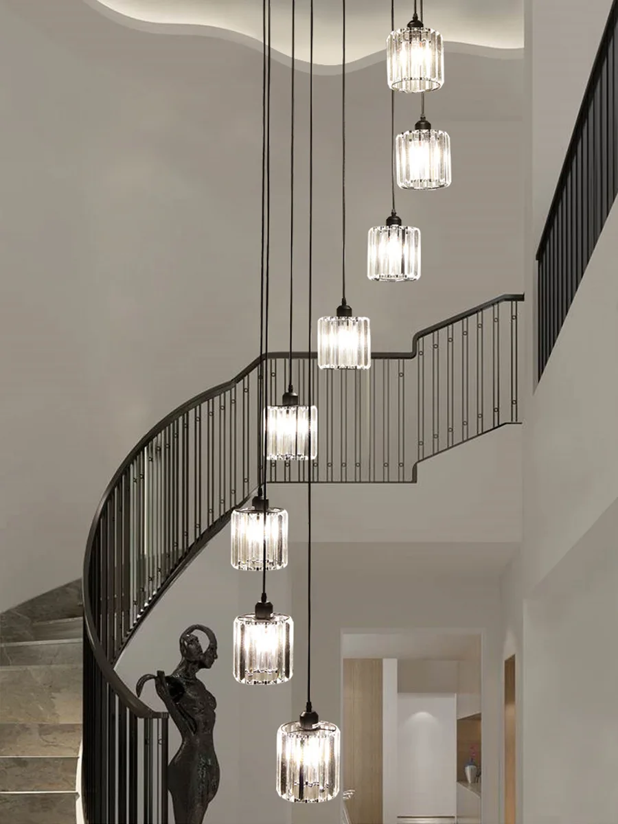 

Staircase Long Chandelier Duplex Light Luxury Nordic Modern Minimalist Villa Living Room Rotating Crystal Light