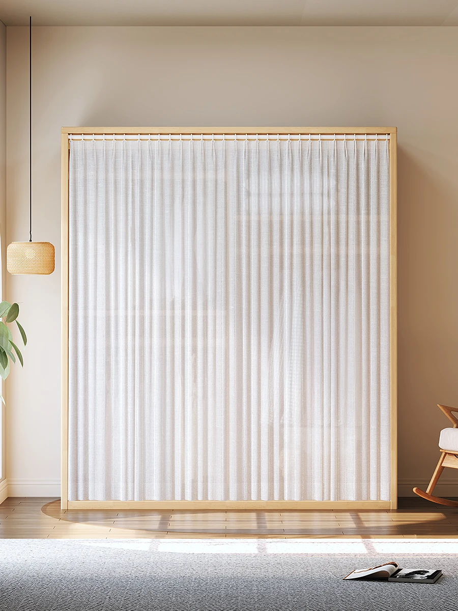 LMM solid wood wardrobe bedroom household coat rack dust-proof e****mical open cloth curtain wardrobe
