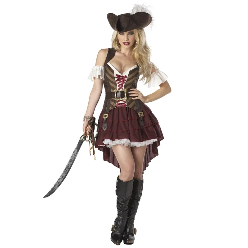 Halloween Erwachsene Frauen Piratenkostüm der Karibik Piratenkapitän Kostüm Deluxe Piratenkleid Cosplay Fantasia Kostüm