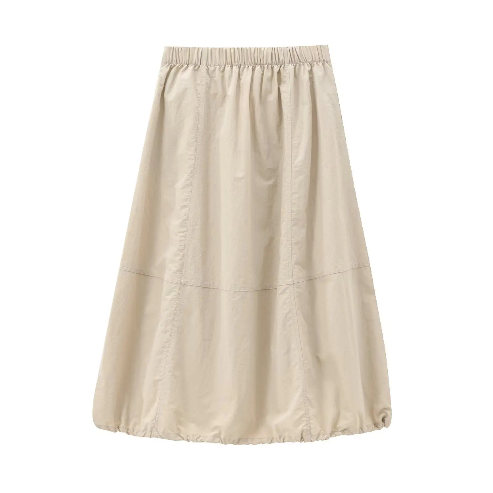 Womens Fall Fashion Vintage Long A-Line Skirt Womens Drawstring Pockets Elastic Waist Pleated Balloon Style Skirt TRAF