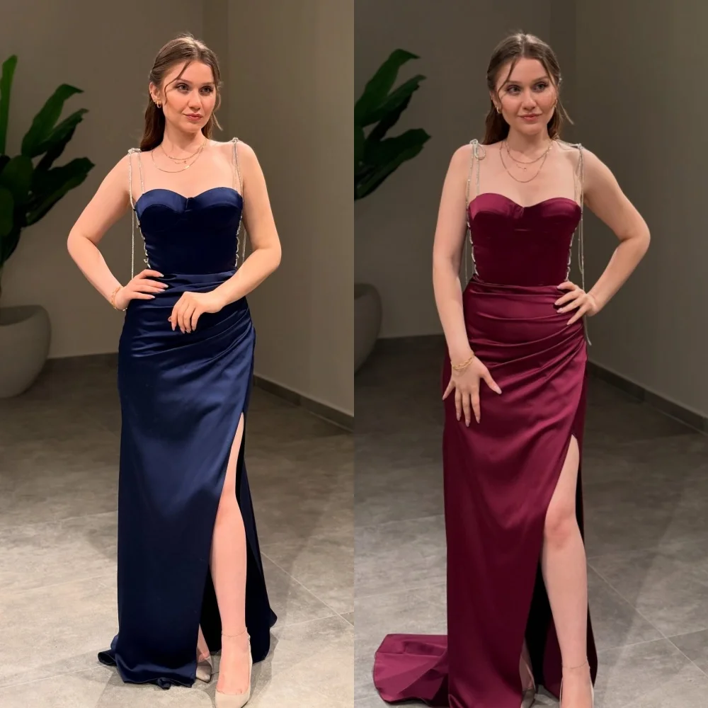 

Customized Charmeuse Pleat Sweetheart Neck Trumpet Long Dresses Women Luxury Evening Bespoke Occasion Gorgeous Elegant Glitter