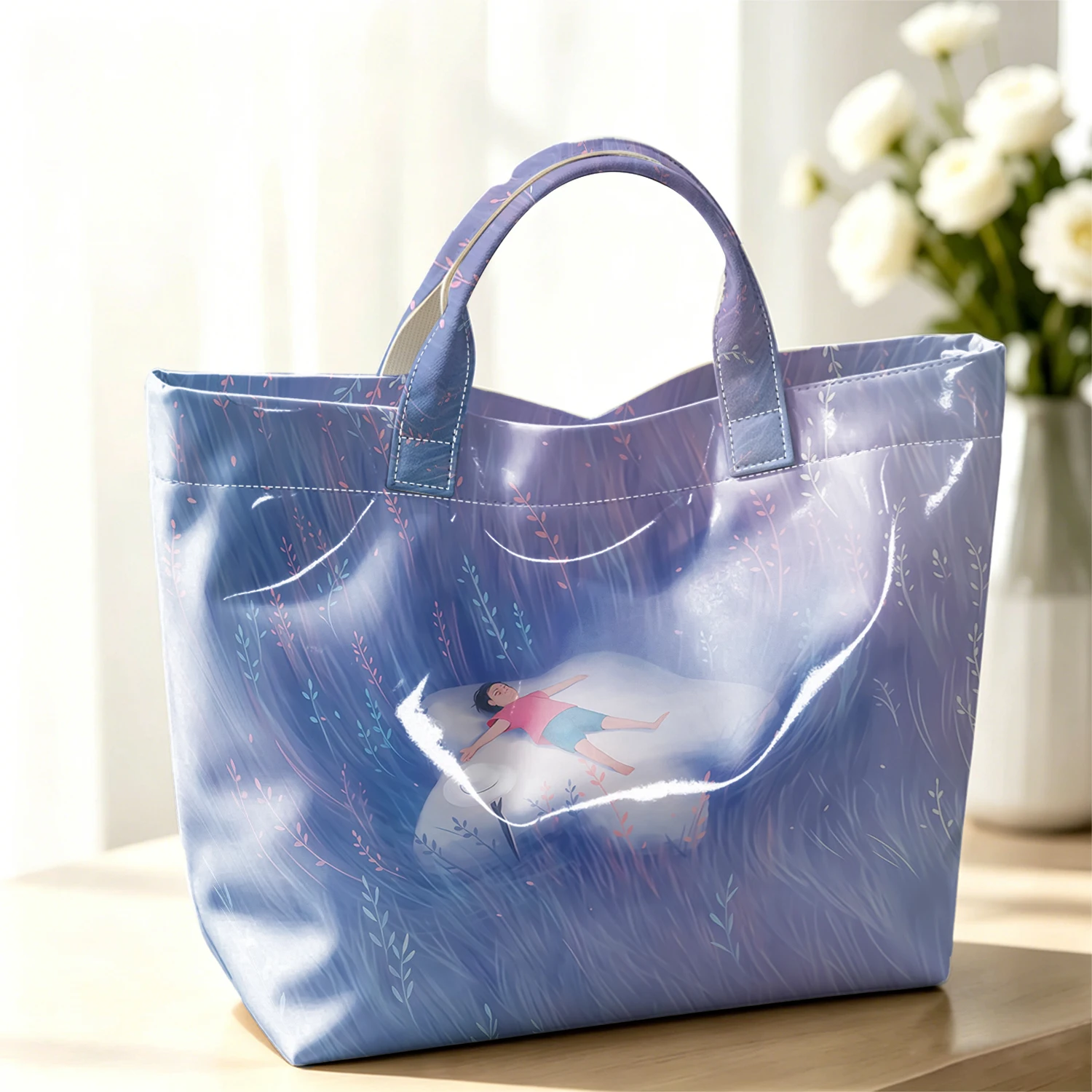 Cloud Dream Fashion Large Glossy PVC Tote Bag Hand Washable Waterproof Perfect Travel Commute Cosmetic Storage Shopper